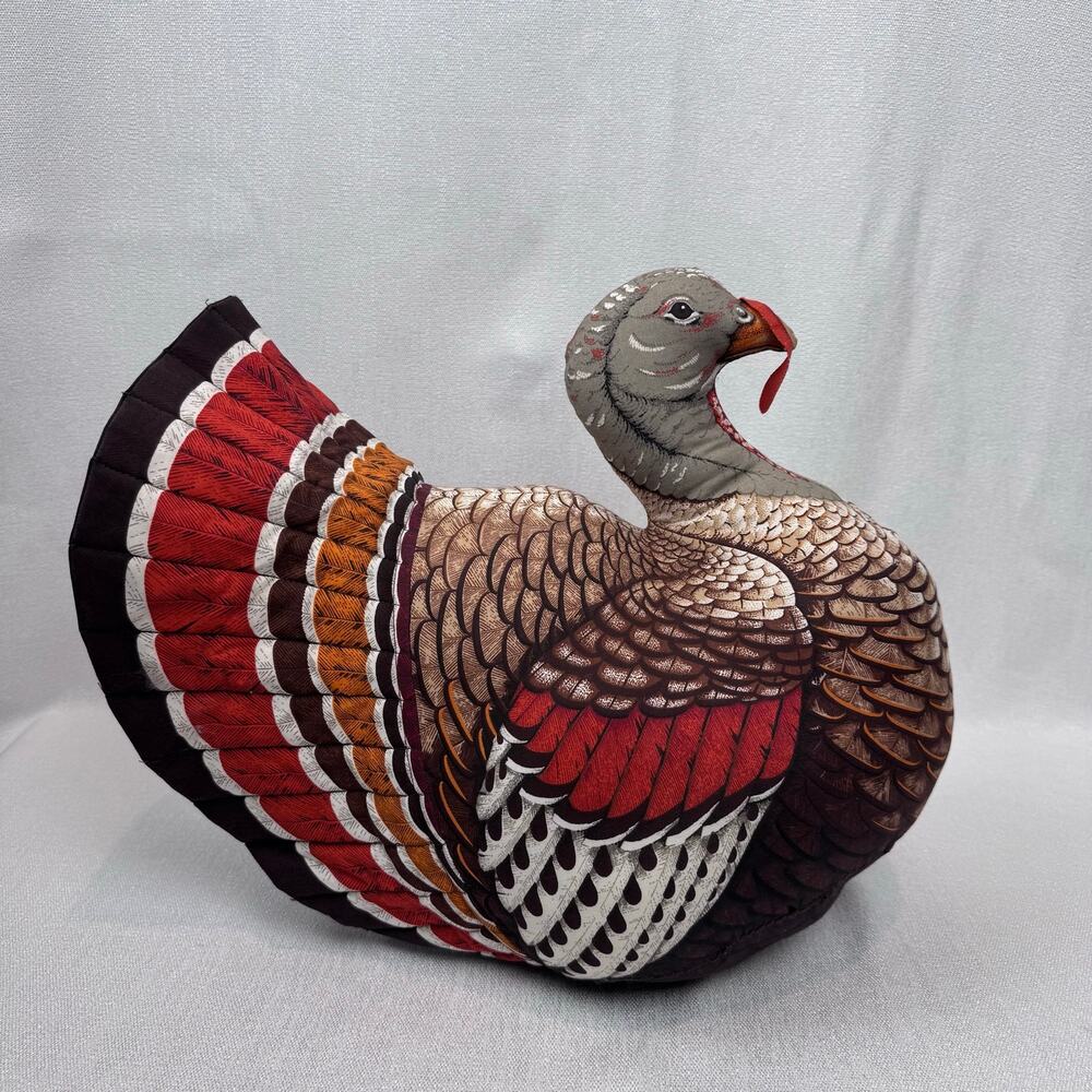 Vintage Fabric Turkey 1980 Handmade Stuffed decoration throw Pillow Centerpiece